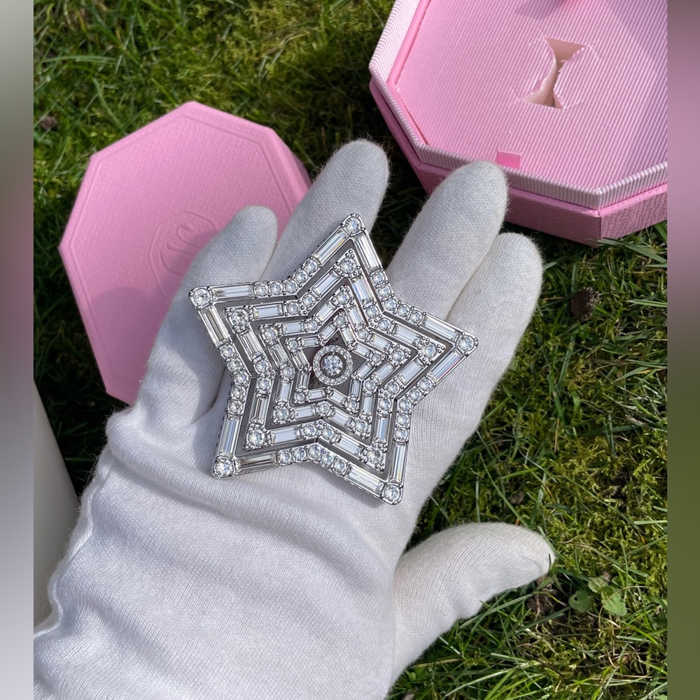 Swarovski Stella ring, Rhodium plated, huge star, unique and rare size 50